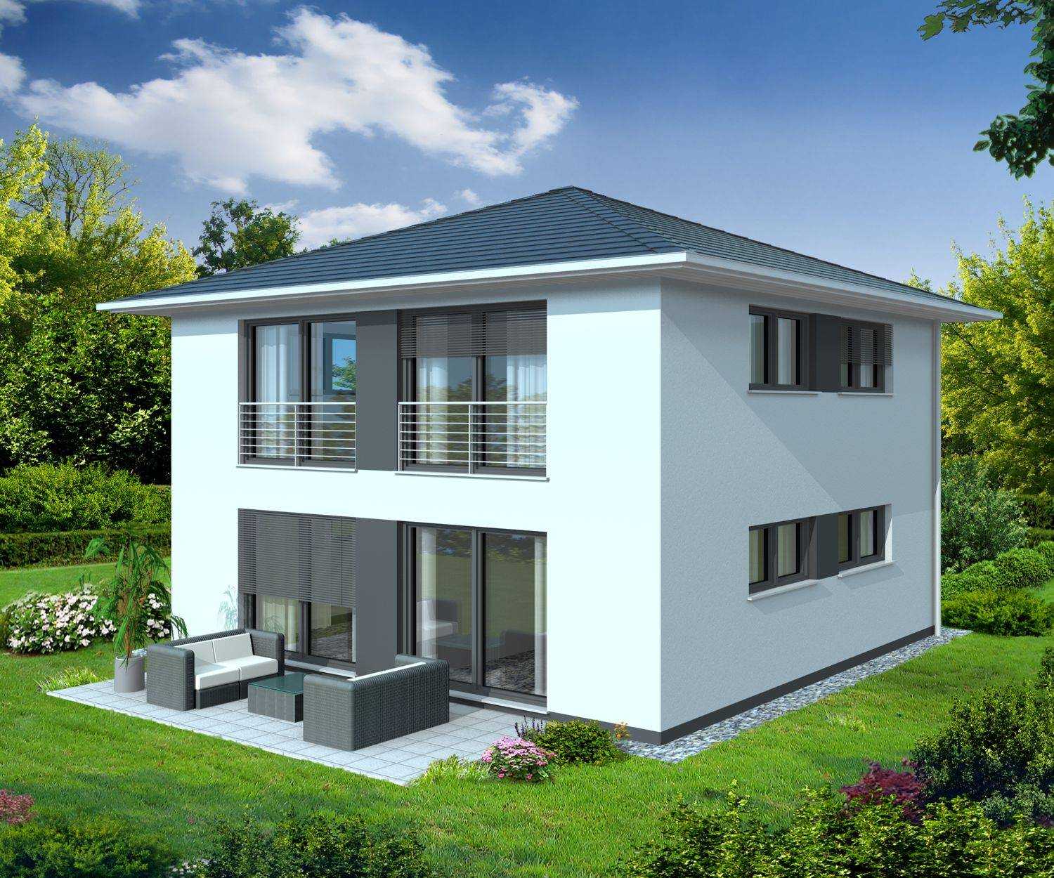 3D-Visualisierung einer modernen Villa mit Satteldach für AKIDE Wohnbau  GmbH aus Neckarsulm (Jahr 2014)