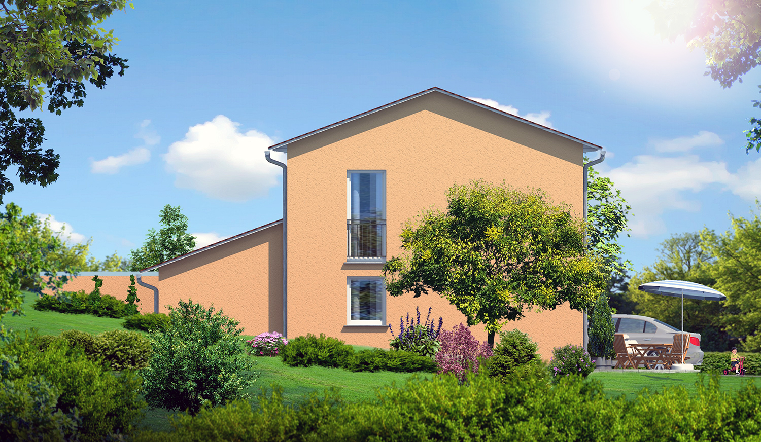 Giebel-Ansicht für Bauvorhaben Einfamilienhaus in BUCHENWEG 16,18  86650 WEMDING erstellt für MArschWohnbau (Jahr 2009)