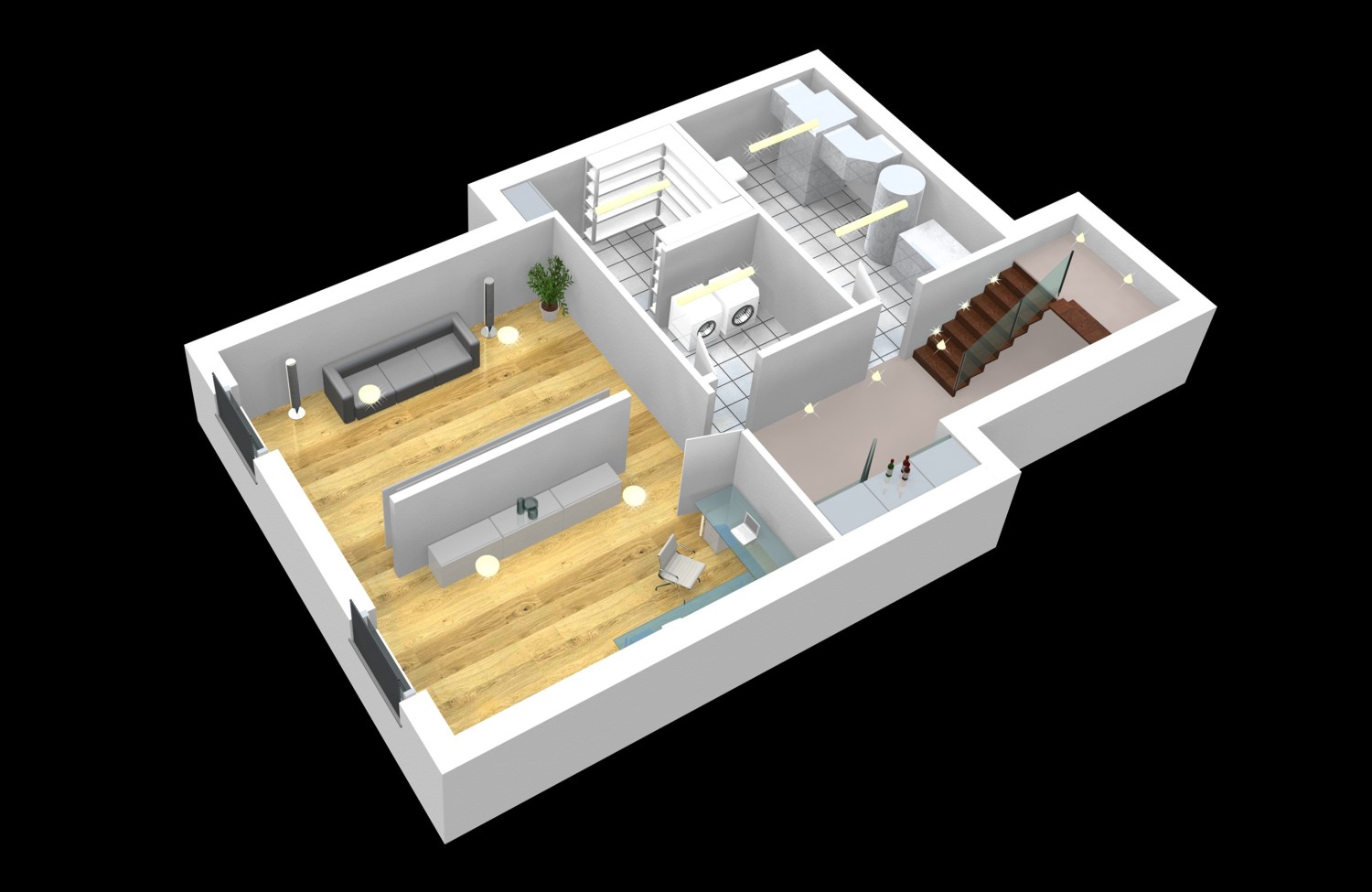 Architekturvisualisierung perspektivische Darstellung in 3D einer Gebäude-Ebene / eines Grundrisses