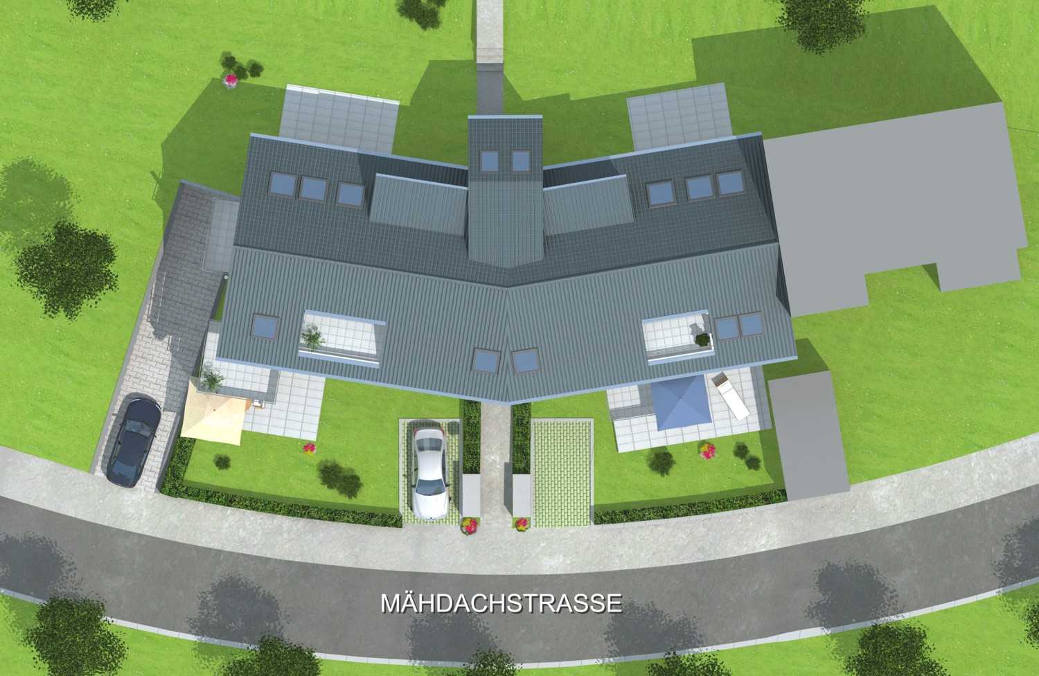 Architekturvisualisierung 3D Draufsicht und Lageplan Neubau von 2 Mehrfamilienhäusern in Mähdachstrasse / Stuttgart für SAS Bauträger GmbH Waiblingen (Jahr 2012)