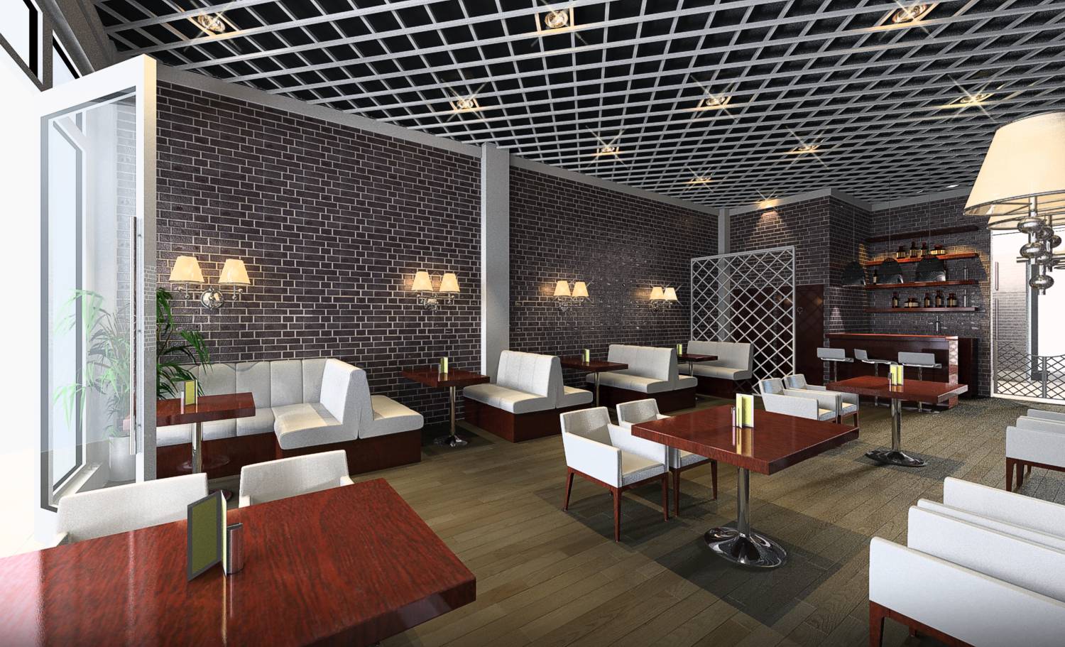Space Staging eines Bistro in Hamburg als 3D Innenraum Architekturvisualisierung (Jahr 2021)