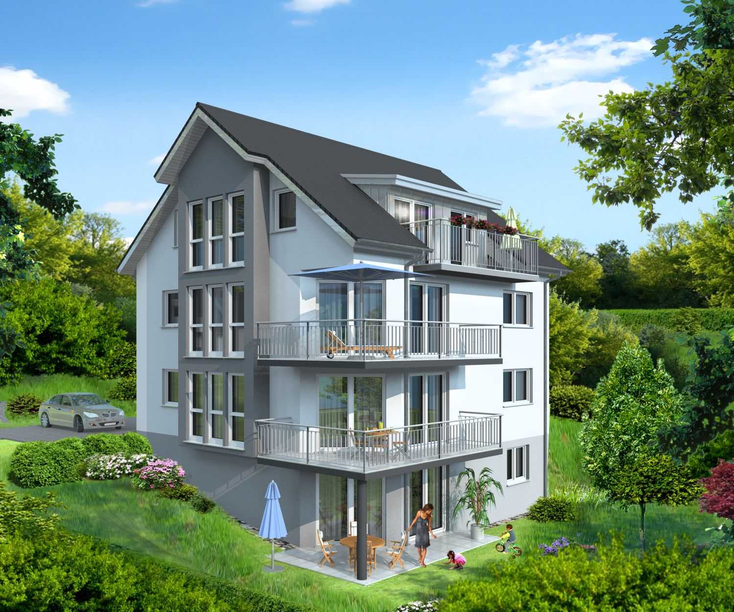 3D Architekturvisualisierung Mehrfamilienhaus  in Rosengasse, Bissingen-Steinhofen, für FB Projekt-Management GmbH (Jahr 2010)