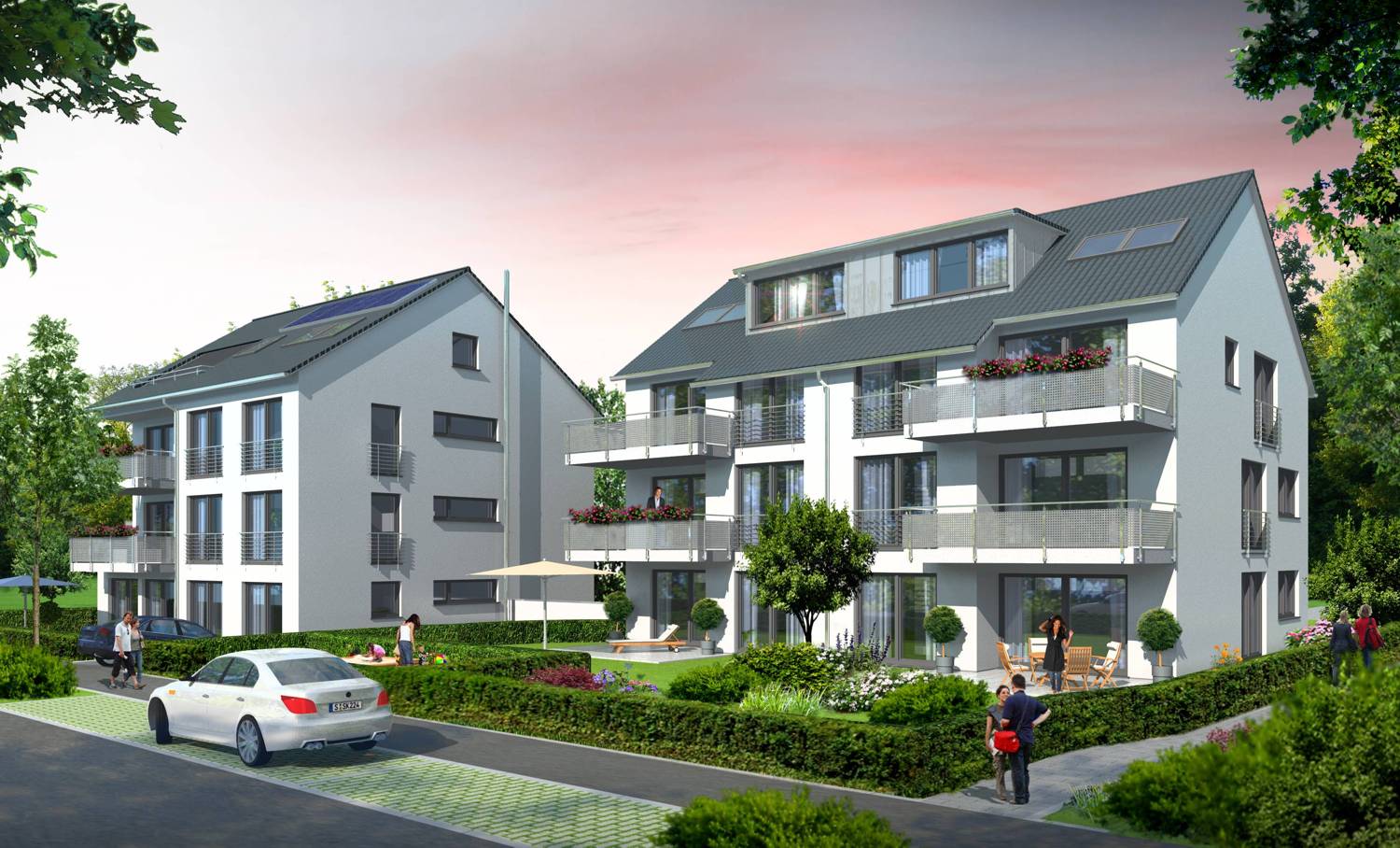 3D Architektur Visualisierung von 2 Mehrfamilienhäusern in HONIGWIESENSTRASSE 26/28, STUTTGART - VAIHINGEN, für SAS Bauträger GmbH (Jahr 2011)