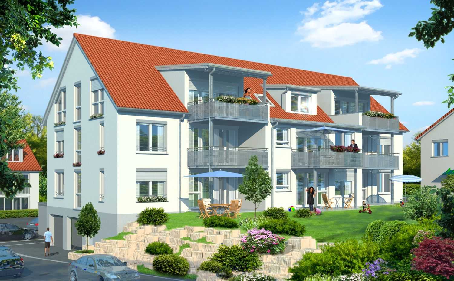 3D Architektur Visualisierung eines Mehrfamilienhauses in Freibadweg, Bad Boll für ORYX WERBEAGENTUR aus Göppingen (Jahr 2010)