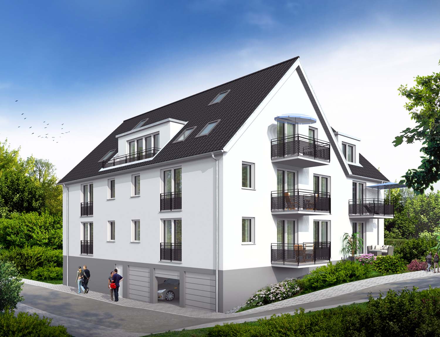 Mehrfamilienhaus Neubau, 3D Architektur Visualisierung, Innsbrucker Straße 5, 70329 Stuttgart-Uhlbach, für Bemmerer Wohnbau & Immobilien GmbH (Jahr 2018)
