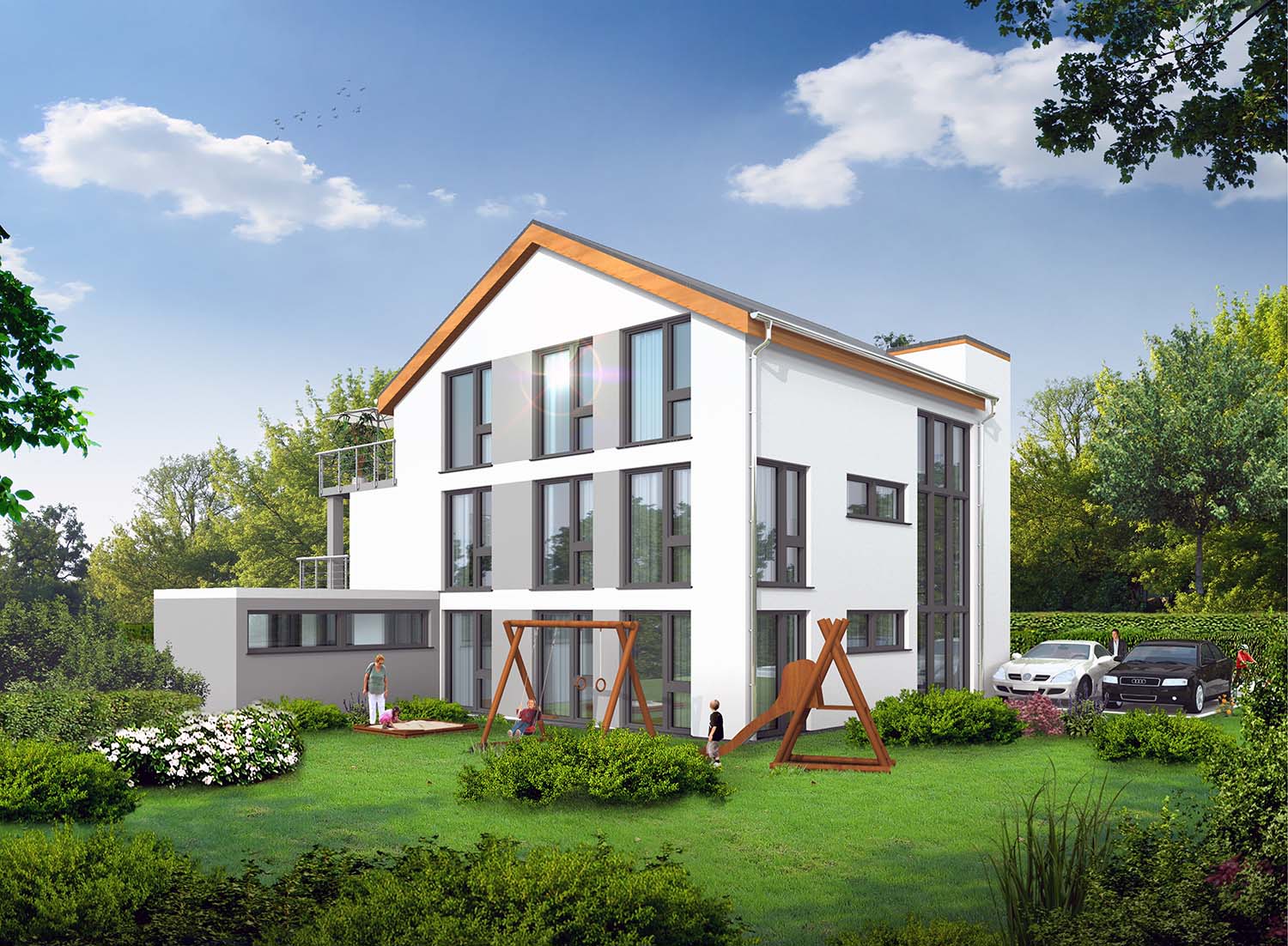 3D - Architektur Visualisierung Innenhof-Seite Neubau Mehrfamilienhaus in Oestrich-Winkel für Arora UG / Frankfurt a. Main (Jahr 2020)