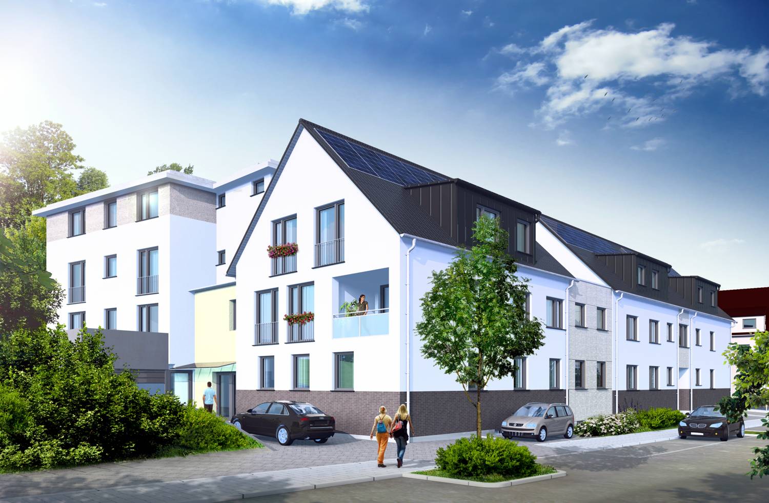 3D Architekturvisualisierung Wohnanlage aus mehreren Mehrfamilienhäusern für KF Immobilien GmbH aus 71088 Holzgerlingen